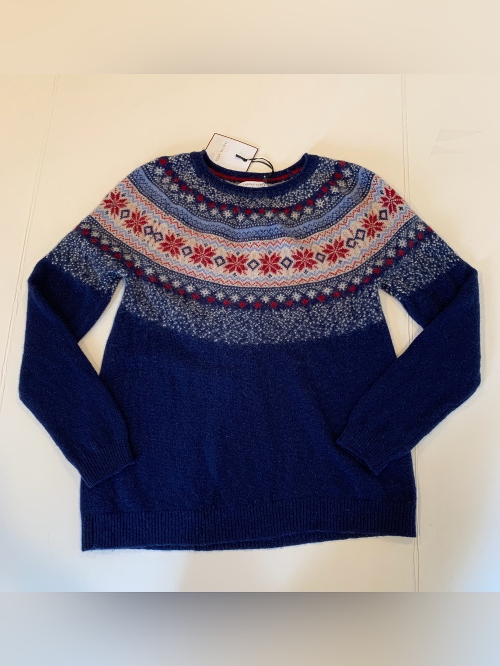 NEW Tabitha Webb Women’s Medium Navy Blue Fair Isle Warm Pullover Wool Sweater